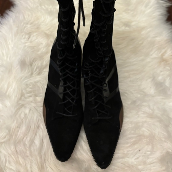 Bally Italy Tesla Black Suede Leather Lace up Heel Women's Boots Size 40 - Picture 4 of 9